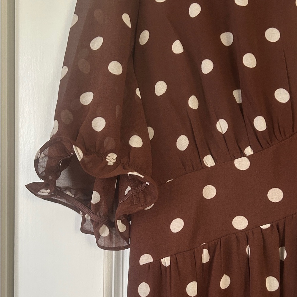 Brown Polka Dot Midi Dress - Picture 4 of 5